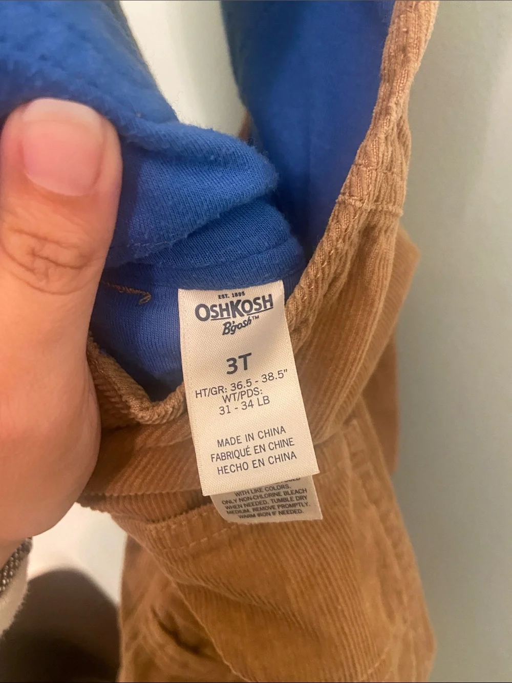 OshKosh B'gosh Kids Corduroy Overalls — Rust Brown 3T lined